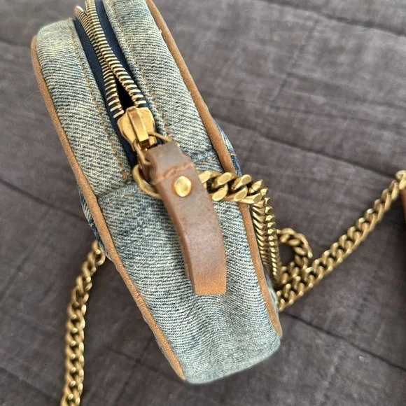 YSL Authentic Round Quilted Crossbody Denim with Gold and Leather Accents - Picture 5 of 7